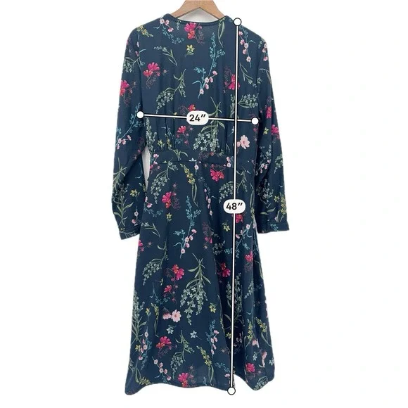 TIME & TRU Blue Dress floral Print Wrap Around tie waist thick fabric Fairy - Picture 6 of 11